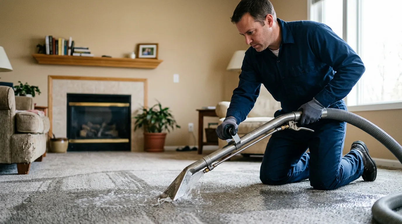 Water damage restoration technician working near Williamsville, VT